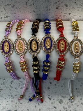 Virgin Mary Our Lady of Guadalupe Crystal Cord Bracelet - Multiple Colors